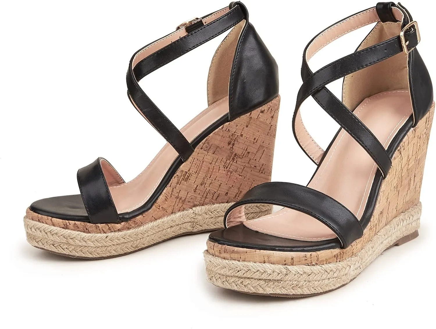 Women's Wedge Sandals Casual Summer Buckle Open Toe Ankle Strap Platform Wedge Heels