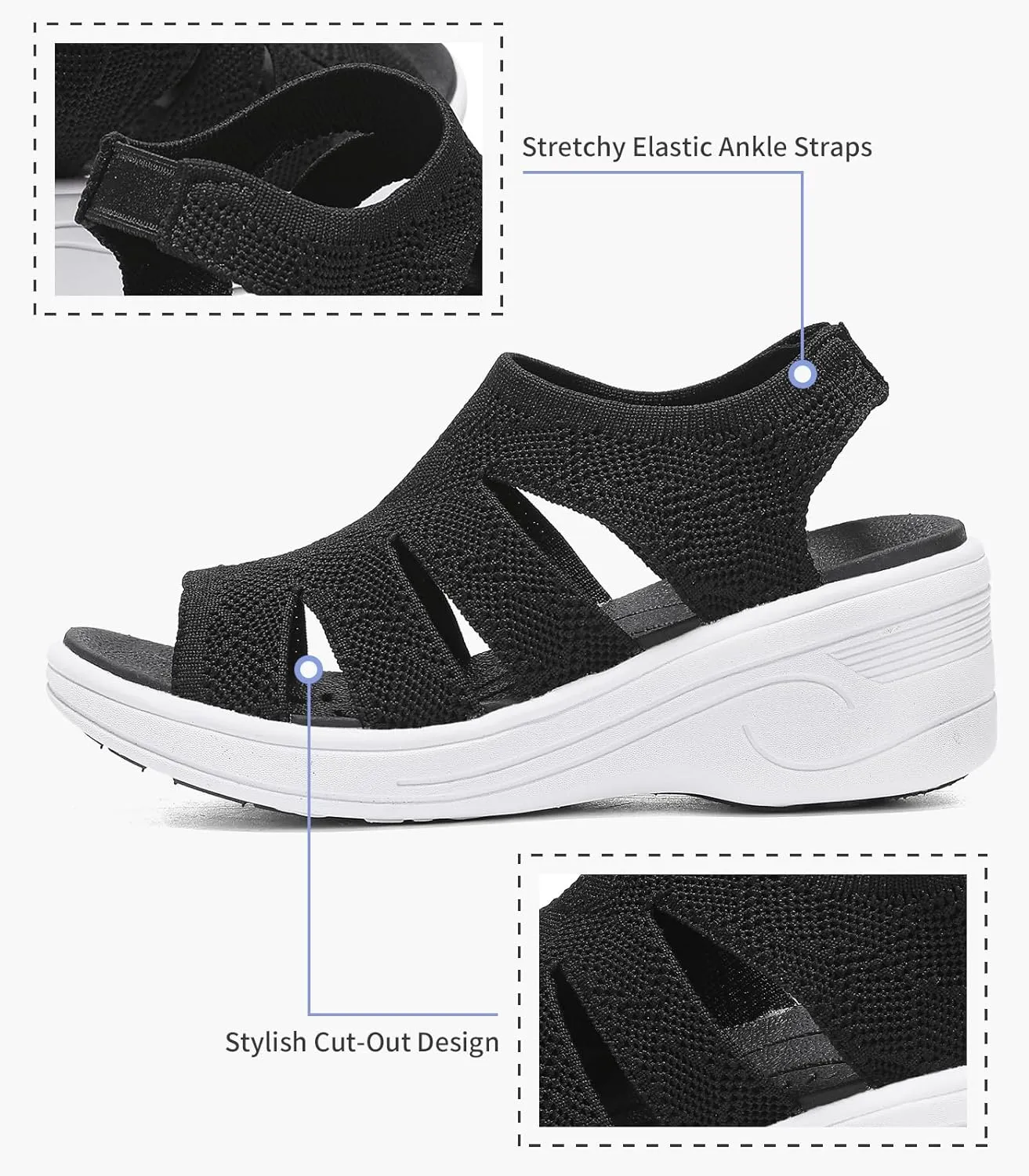 Womens Wedge Sandals Platform Walking Sandals Open Toe Ankle Elastic Strap Casual Comfortable Summer Dressy