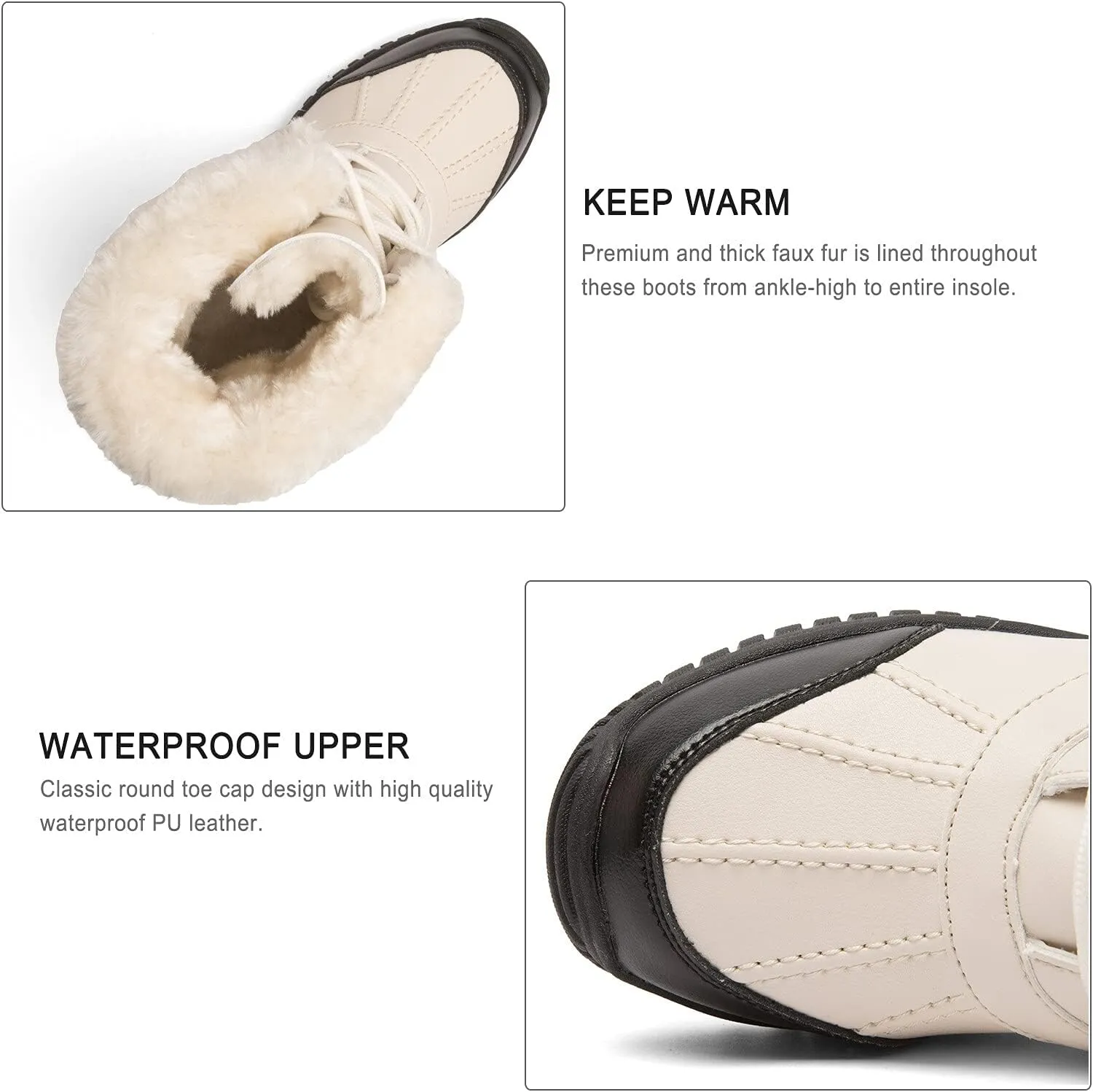 Women's Winter Boots Waterproof Warm Faux Fur Lined Ladies Snow Boots Fashion Mid Carf Leather Duck Boots Lace Up Insulated