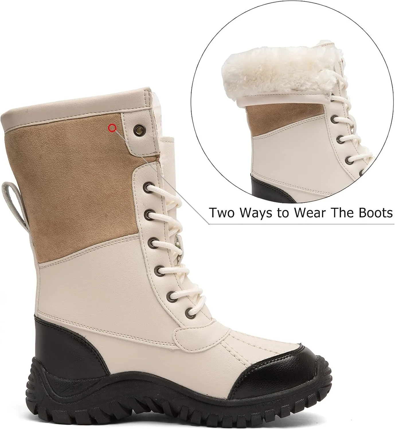 Women's Winter Boots Waterproof Warm Faux Fur Lined Ladies Snow Boots Fashion Mid Carf Leather Duck Boots Lace Up Insulated