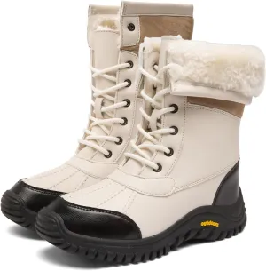 Women's Winter Boots Waterproof Warm Faux Fur Lined Ladies Snow Boots Fashion Mid Carf Leather Duck Boots Lace Up Insulated