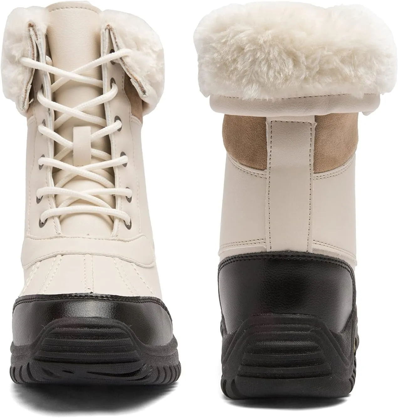 Women's Winter Boots Waterproof Warm Faux Fur Lined Ladies Snow Boots Fashion Mid Carf Leather Duck Boots Lace Up Insulated