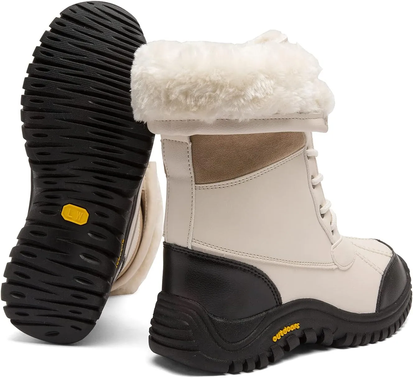 Women's Winter Boots Waterproof Warm Faux Fur Lined Ladies Snow Boots Fashion Mid Carf Leather Duck Boots Lace Up Insulated