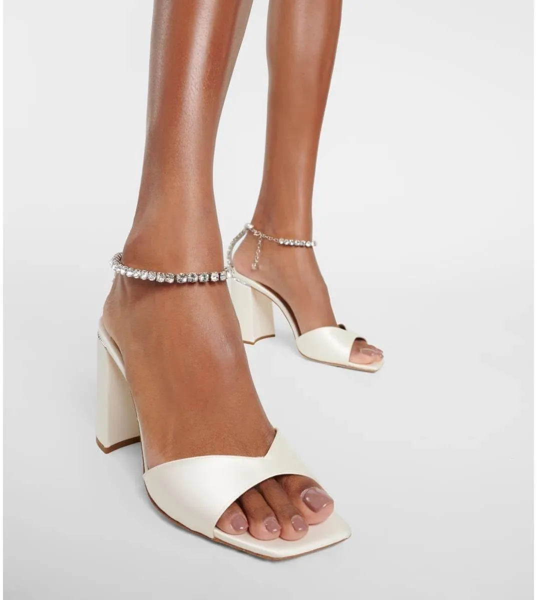 XYD Women's Chunky Block Heel Sandals Crystal Chain Ankle Strap Square Open Toe Pumps Stylish Evening Party Prom Shoes