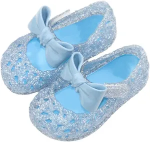 YIBLBOX Jelly Shoes for Girls Glitter Princess Flat Cosplay Mary Jane Sandals with Bow