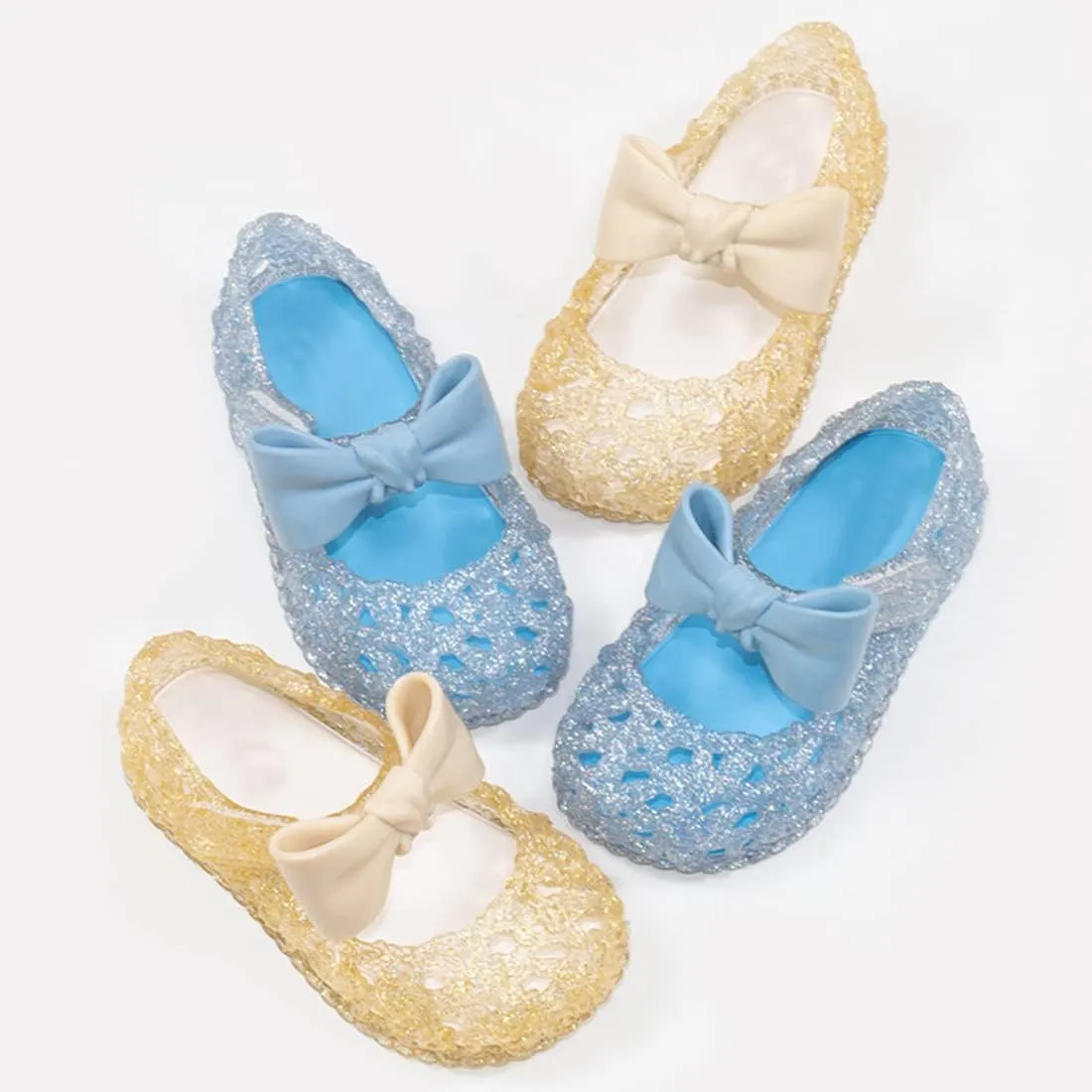 YIBLBOX Jelly Shoes for Girls Glitter Princess Flat Cosplay Mary Jane Sandals with Bow