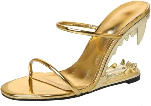 YXCFEWD Wedge Sandals for Women Open Toe Wedge Shark Teeth Heels for Women Square Toe Wedge Mules