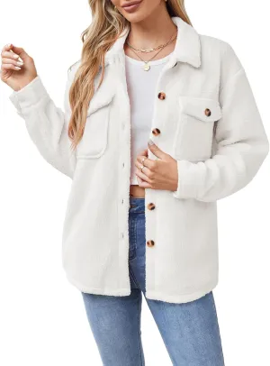 ZAFUL Womens Winter Sherpa Fleece Jacket Button Down Long Sleeve Warm Fuzzy Outwear Coat with Pockets