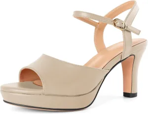 Zamikoo Womens Platform Heels Chunky High Heeled Sandals Open Round Toe Slingback Heels Ankle Strap Wedding Fashion Shoes 3.5 Inch