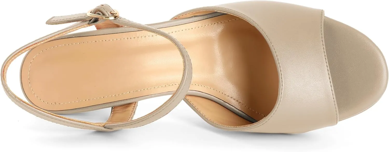 Zamikoo Womens Platform Heels Chunky High Heeled Sandals Open Round Toe Slingback Heels Ankle Strap Wedding Fashion Shoes 3.5 Inch
