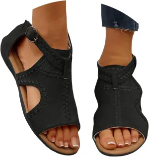 ZSpzx Flat Sandals for Women 2025,Ladies Summer Peep Toe Slip On Strappy Lightweight Sandal Comfortable Beach Hollow Out Non-Slip Casual Shoes Stylish Footwear for Daily Wear Outdoor Indoor